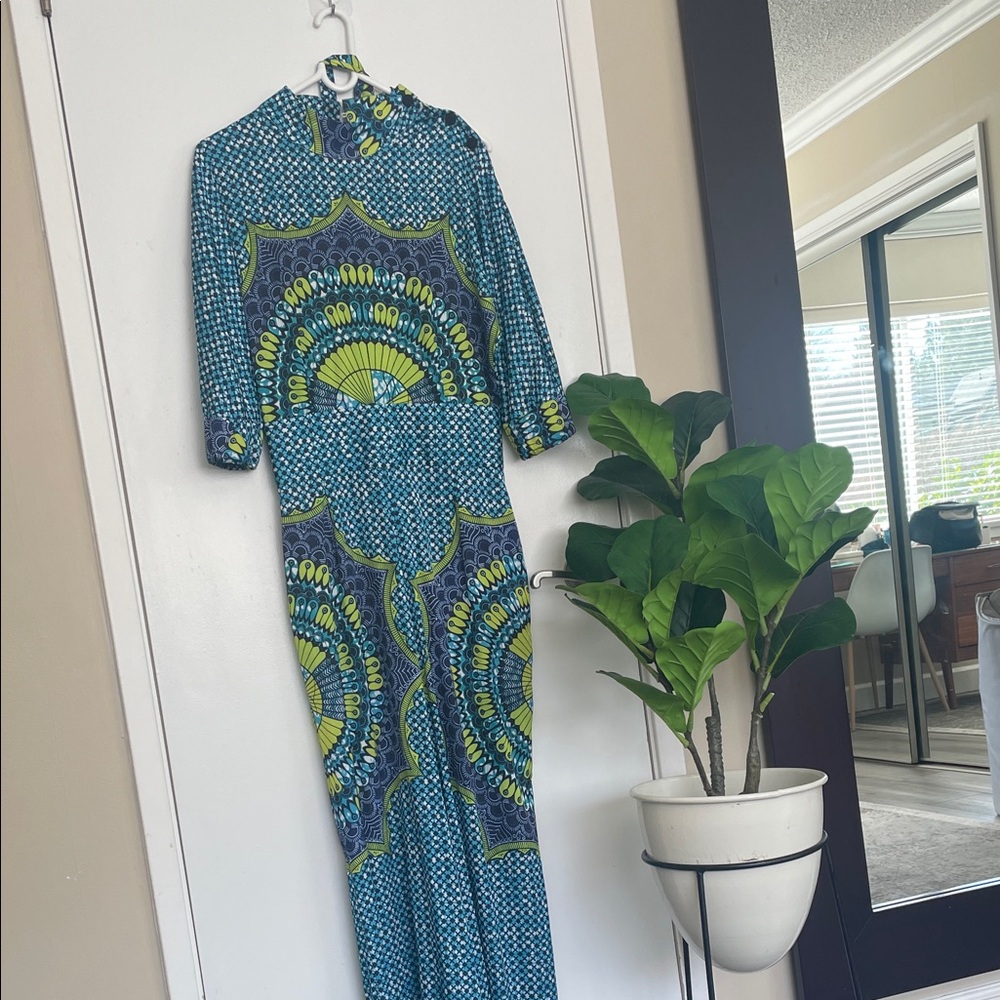 Blue & Green Patterned Long Jumpsuit